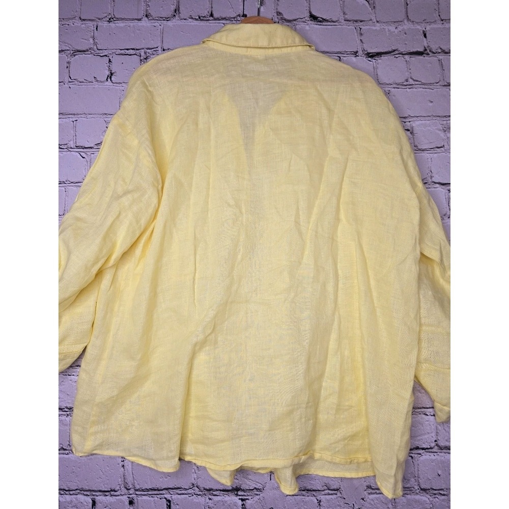Magaschoni 100% Linen Yellow Oversized Resort Style Button Up Blouse Size Medium - Picture 7 of 11